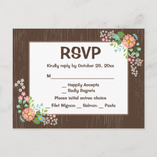 Rustic RSVP Mason Jar Hearts Brown Tan Wedding Invitation Postcard