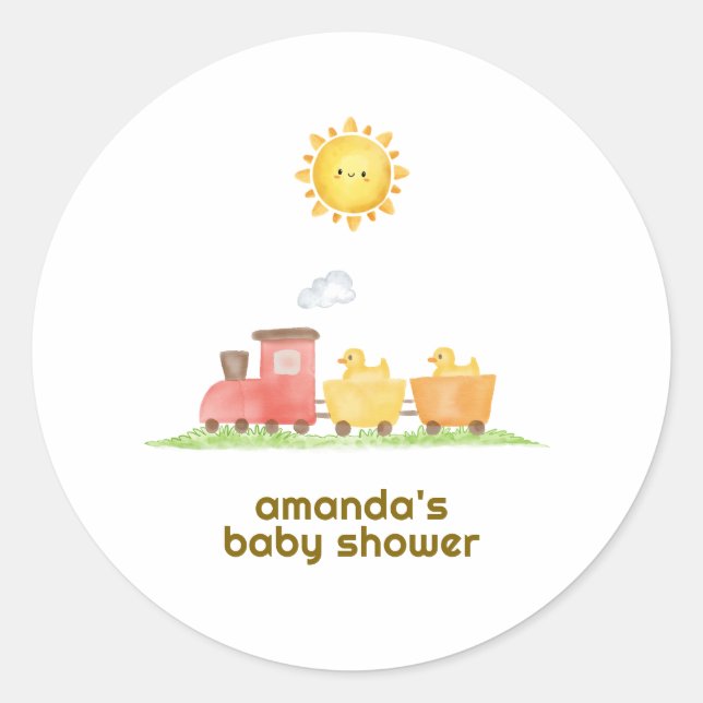 Rustic Rubber Duck Choo Choo Train Baby Shower Classic Round Sticker (Front)
