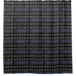 Rustic Rugged Black & Blue African Pattern Design Shower Curtain