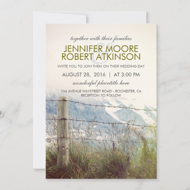 Rustic Rural Fence Post Country Farm Wedding Invitation (Front)