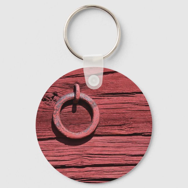 Rustic Rural Red Wooden Barn Wall Keyring (Front)