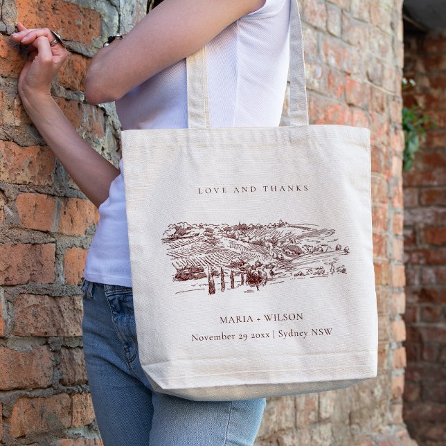 Rustic Rust Brown Winery Mountain Sketch Wedding Tote Bag (Creator Uploaded)