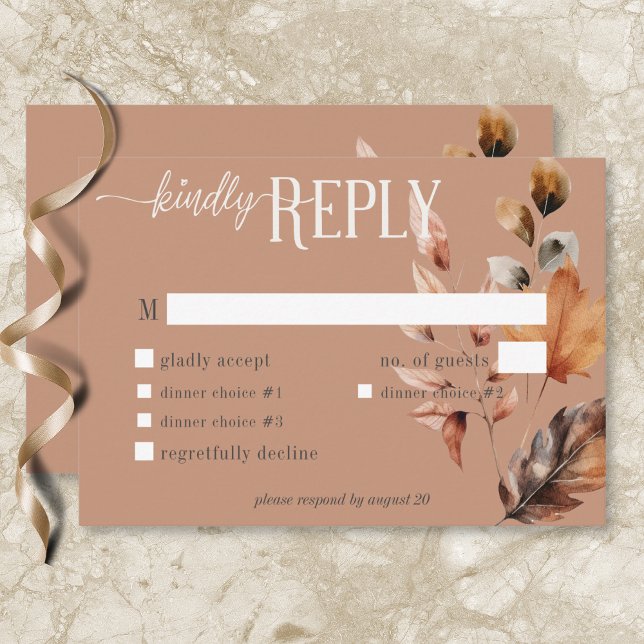 Rustic Rust Cream & Brown Fall Floral Dinner RSVP Card (Rustic Rust Cream & Brown Fall Floral Dinner RSVP Card)