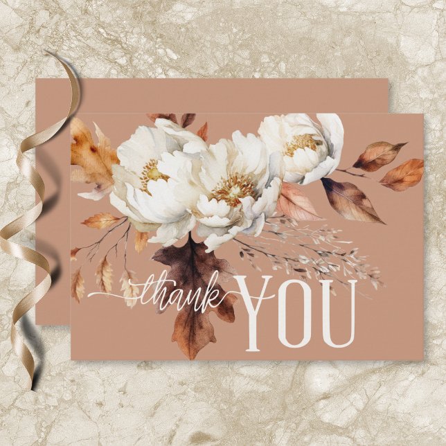 Rustic Rust Cream & Brown Fall Floral Wedding Thank You Card (Rustic Rust Cream & Brown Fall Floral Wedding Thank You Card)