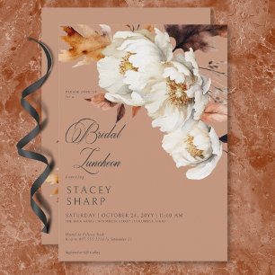 Rustic Rust & Cream Fall Floral & Leaves Luncheon Invitation