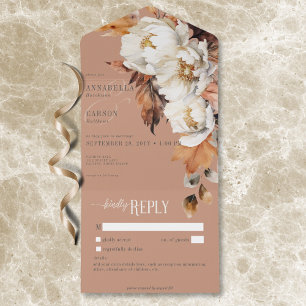 Rustic Rust & Cream Fall Floral & Leaves No Dinner All In One Invitation