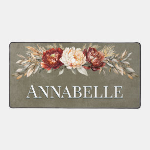 Rustic Rust & Cream Floral Sage Green Desk Mat