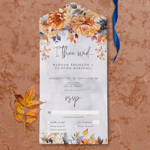 Rustic Rust & Navy Fall Floral Dinner All In One Invitation