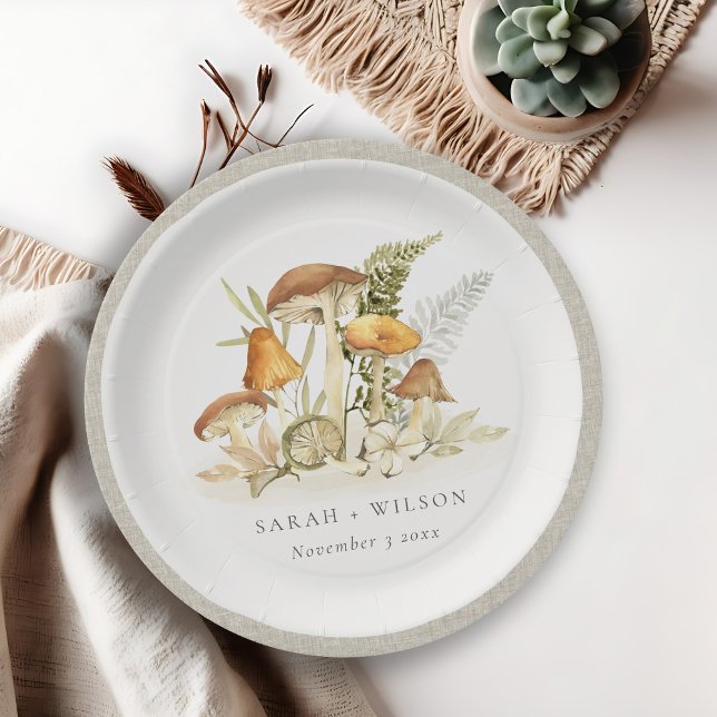 Rustic Rust Orange Mushroom Fern Foliage Wedding Paper Plate (Creator Uploaded)