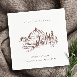 Rustic Rust Pine Woods Mountain Sketch Wedding Napkin