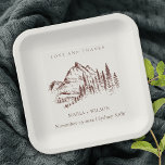 Rustic Rust Pine Woods Mountain Sketch Wedding Paper Plate<br><div class="desc">For any further customisation or any other matching items,  please feel free to contact me at yellowfebstudio@gmail.com</div>