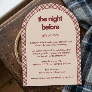 Rustic Rust Red Plaid Rehearsal Dinner Arch Invitation