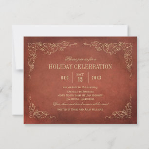 Rustic Rust Wine Holiday Celebration Vintage Invitation