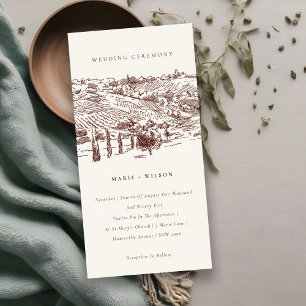 Rustic Rust Winery Mountain Sketch Wedding Invite