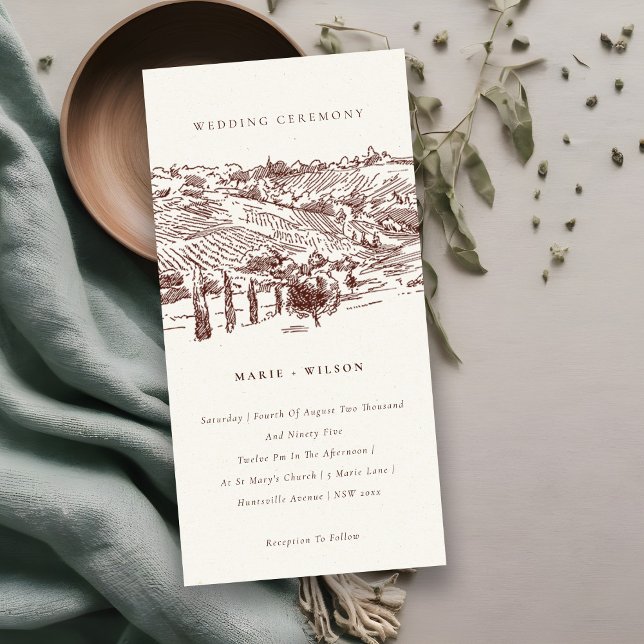 Rustic Rust Winery Mountain Sketch Wedding Invite (Creator Uploaded)