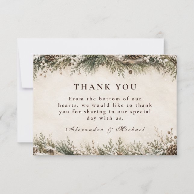 Rustic Rustic Winter Wedding Thank You Card (Front)