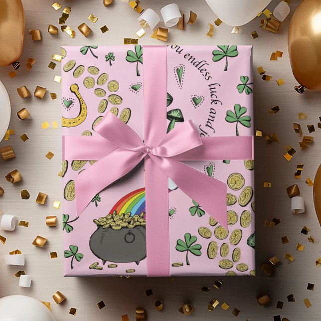 Rustic S Pattern Pink Irish Shamrocks St Patricks Wrapping Paper (Creator Uploaded)