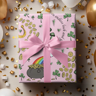 Rustic S Pattern Pink Irish Shamrocks St Patricks Wrapping Paper