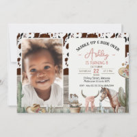 Rustic Saddle Up Horse Cowhide Birthday Invitation