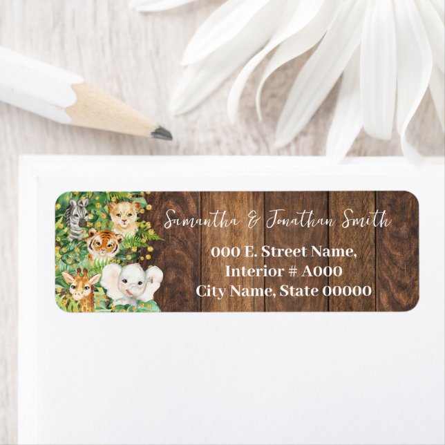 Rustic Safari Animals Baby Shower Return Address (Insitu)