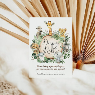 Rustic Safari Jungle Animals Baby Diaper Raffle Enclosure Card