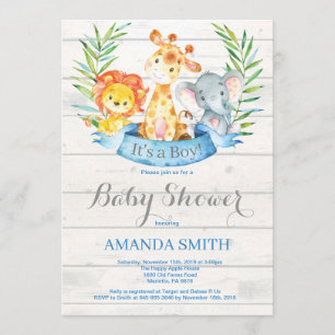 Rustic Safari Jungle Animals Boy Baby Shower Invitation