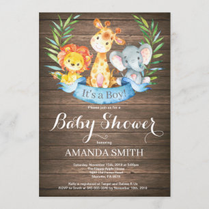 Rustic Safari Jungle Animals Boy Baby Shower Invitation