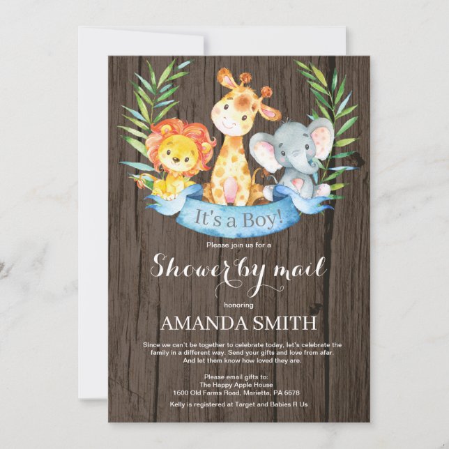 Rustic Safari Jungle Boy Baby Shower by Mail Invitation (Front)