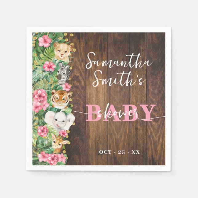 Rustic Safari Pink Baby Shower Party Decor Napkin (Front)