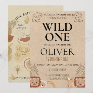 Rustic Safari Wild One 1st Birthday Map Party Invitation
