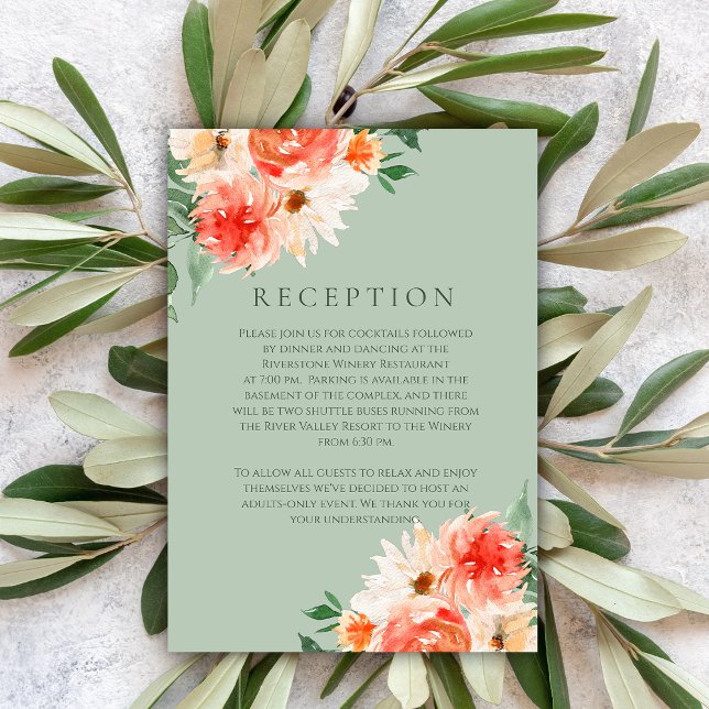 Rustic Sage and Orange Blooms Wedding Reception Enclosure Card (Creator Uploaded)