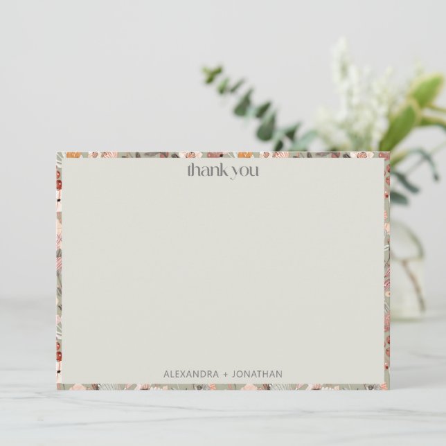 Rustic Sage Botanical Couples Shower Custom Names Thank You Card (Standing Front)