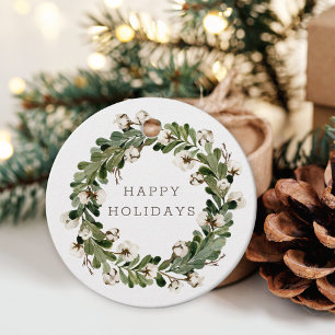 Rustic Sage Christmas Cotton Wreath Holiday Round Favour Tags