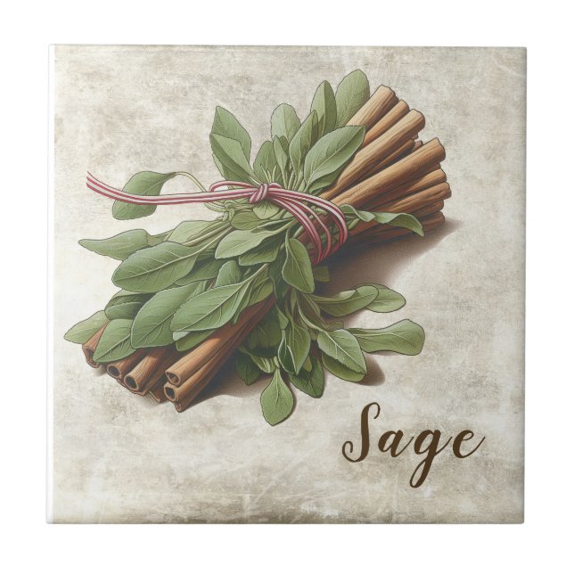 Rustic Sage & Cinnamon Cottage Ceramic Tile (Front)
