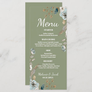 Rustic Sage floral 4x9 flat wedding Menu