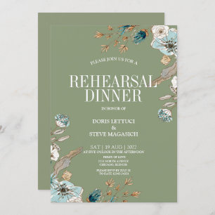 Rustic Sage Floral Rehearsal Dinner Invitation