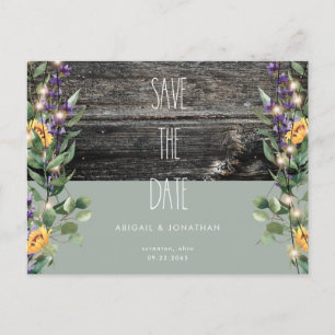 Rustic Sage Foliage Sunflower Save the Date  Postcard