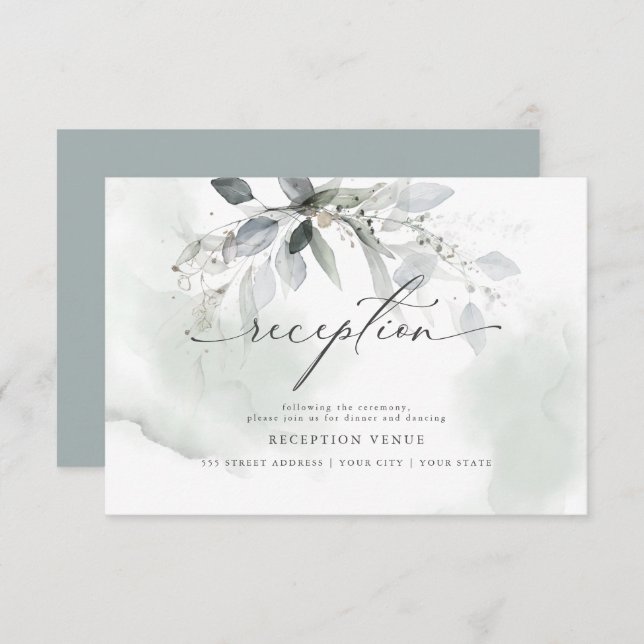 Rustic Sage Foliage Watercolor Reception Invitation (Front/Back)
