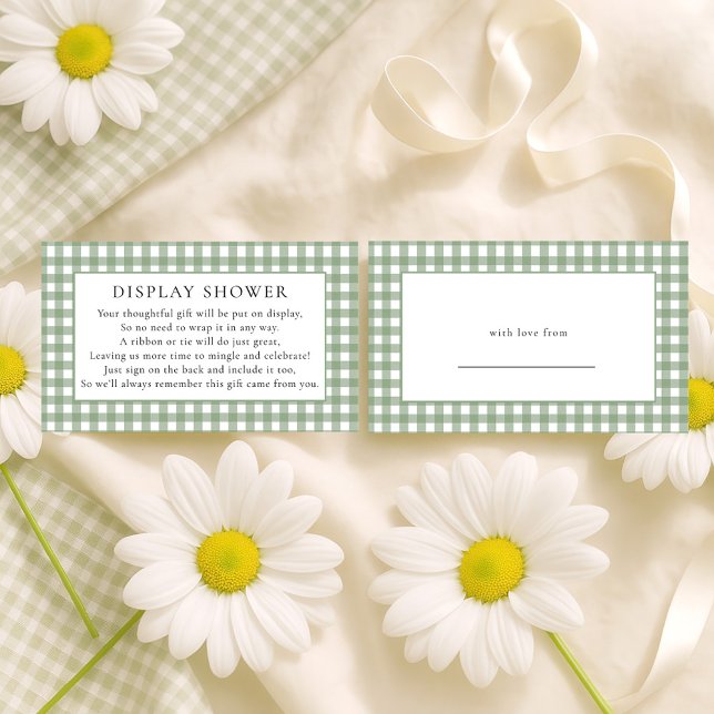 Rustic Sage Gingham Display Baby Shower  Enclosure Card (Front and back view)