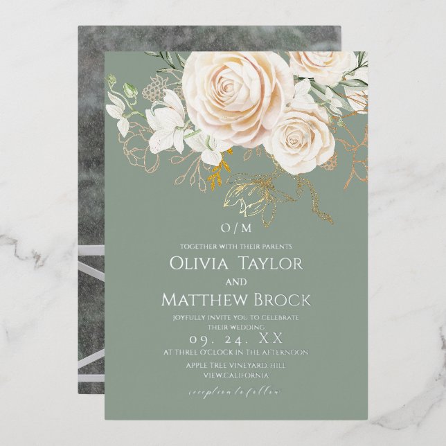 Rustic Sage Gold Floral Wedding (Front/Back)