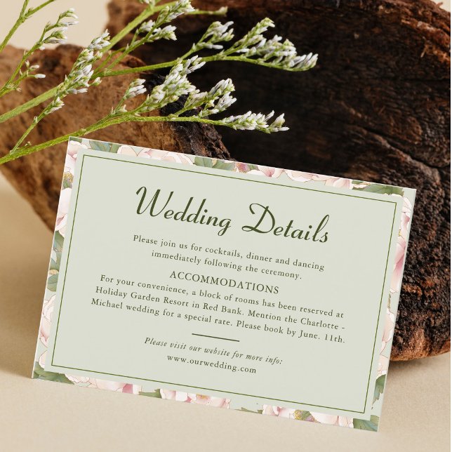 Rustic Sage green and Blush Floral Wedding Details Enclosure Card (Creator Uploaded)