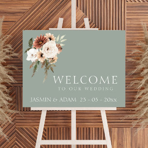 Rustic Sage Green and Peach Floral Wedding Welcome Poster