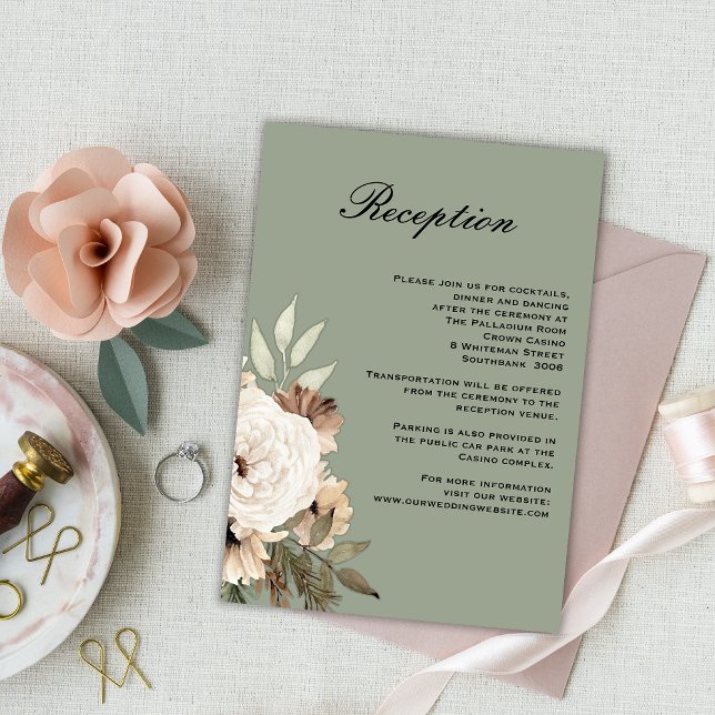 Rustic Sage Green Boho Wedding Reception Enclosure Card (Creator Uploaded)