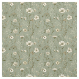 Rustic Sage Green Botanical Bold Vintage Floral Fabric
