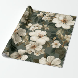 Rustic Sage Green Botanical Bold Vintage Floral Wrapping Paper