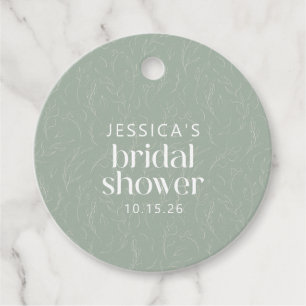 Rustic Sage Green Botanical Custom Bridal Shower Favour Tags
