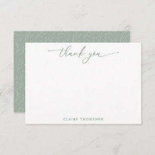 Rustic Sage Green Botanical Custom Script Name Thank You Card