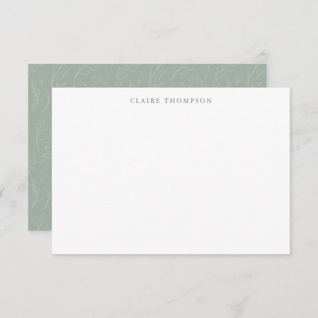 Rustic Sage Green Botanical Personalised Name  Card (Front/Back)