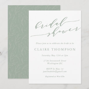 Rustic Sage Green Botanical Script Bridal Shower Invitation