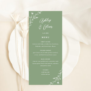 Rustic Sage Green Botanical Wedding Menu Card